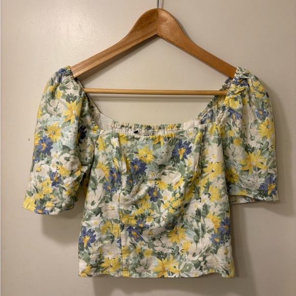 Abercrombie & Fitch Floral Linen-Blend Puff Sleeve Top - Picture 3 of 5